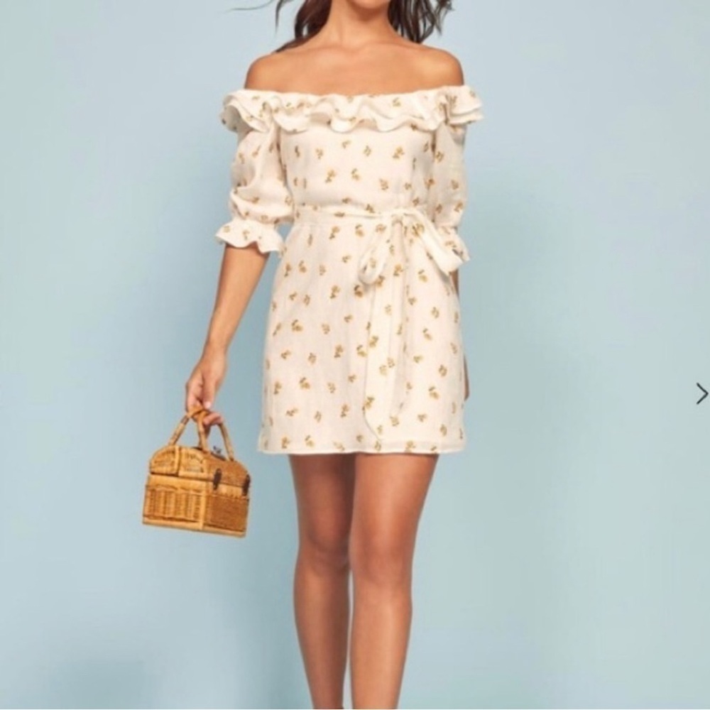 Reformation Indio linen dress in rosebud no belt